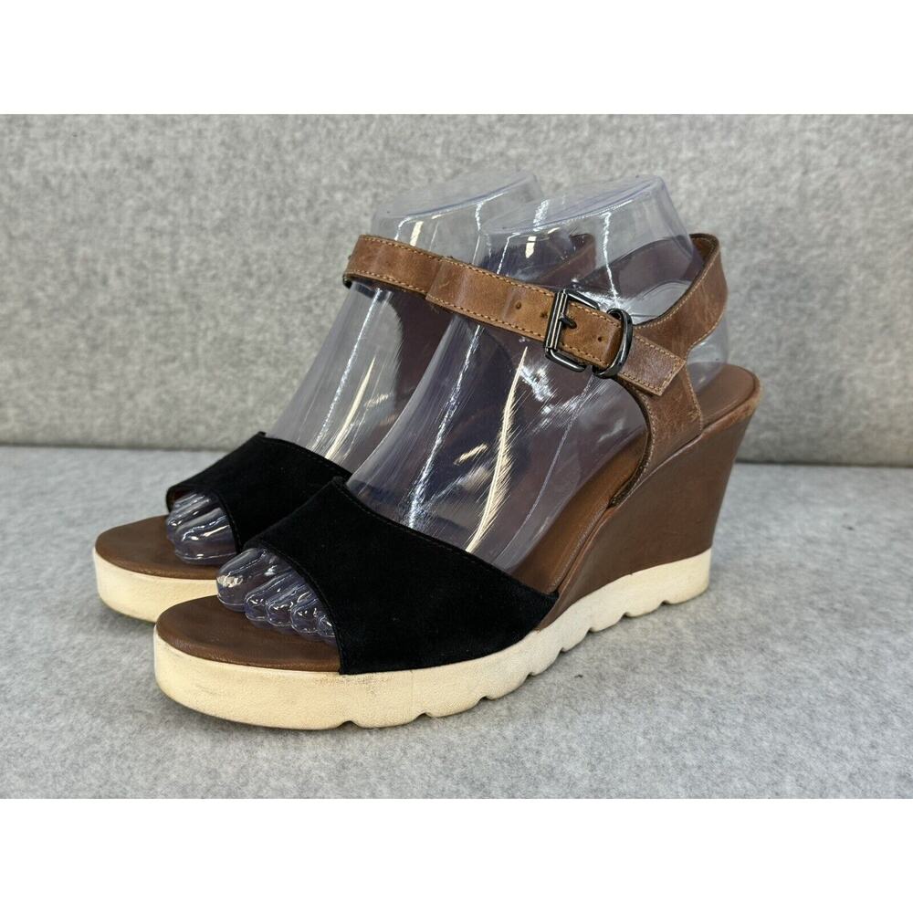 Michele Lopriore Milano Espadrille Wedge Sandals Black/Brown Sz 39 - SEE PICS